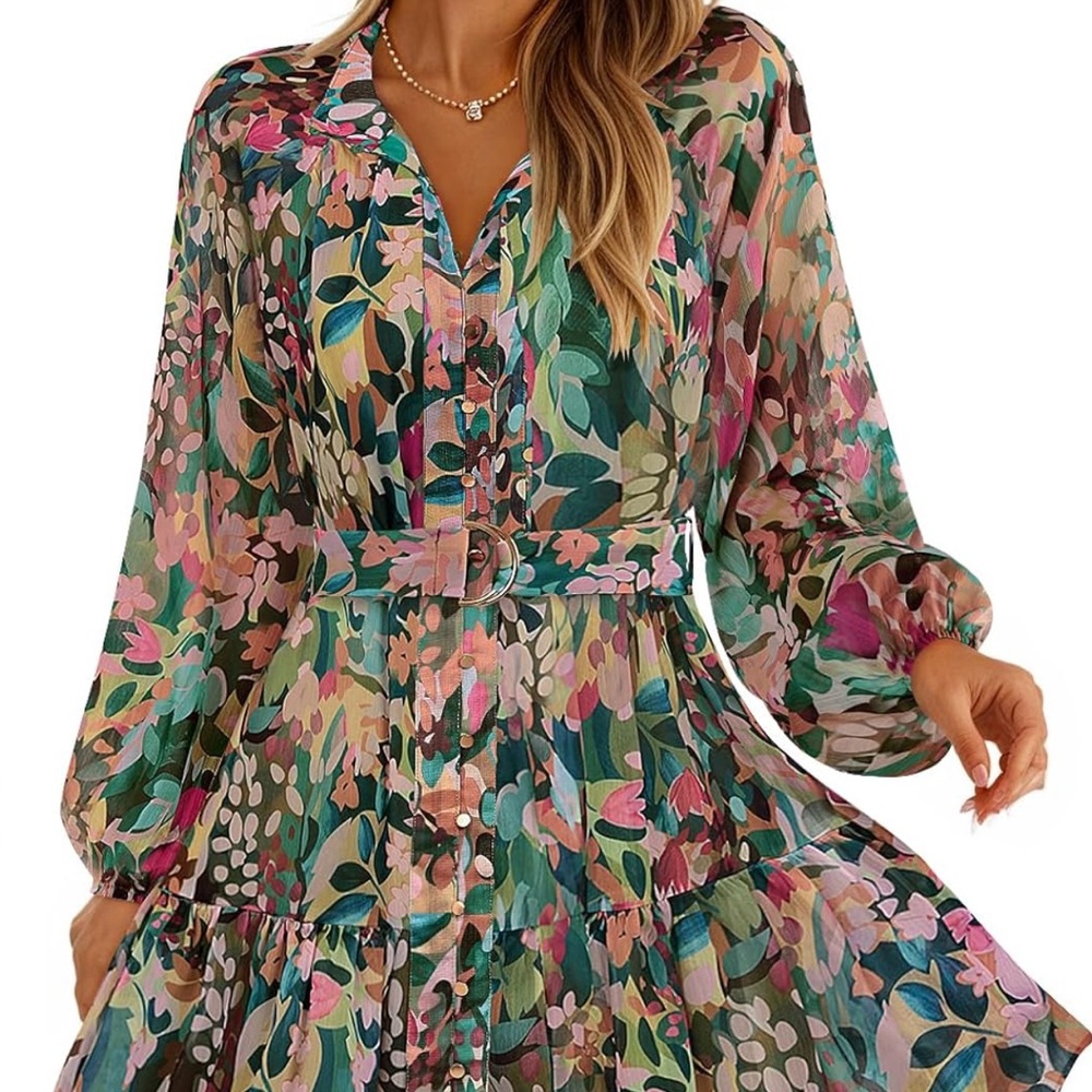 Chic Floral Long Sleeve Dress